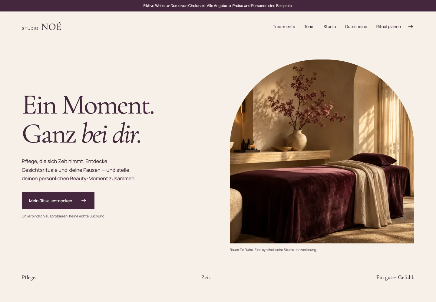 Echter Screenshot der veröffentlichten Website: STUDIO NOÉ