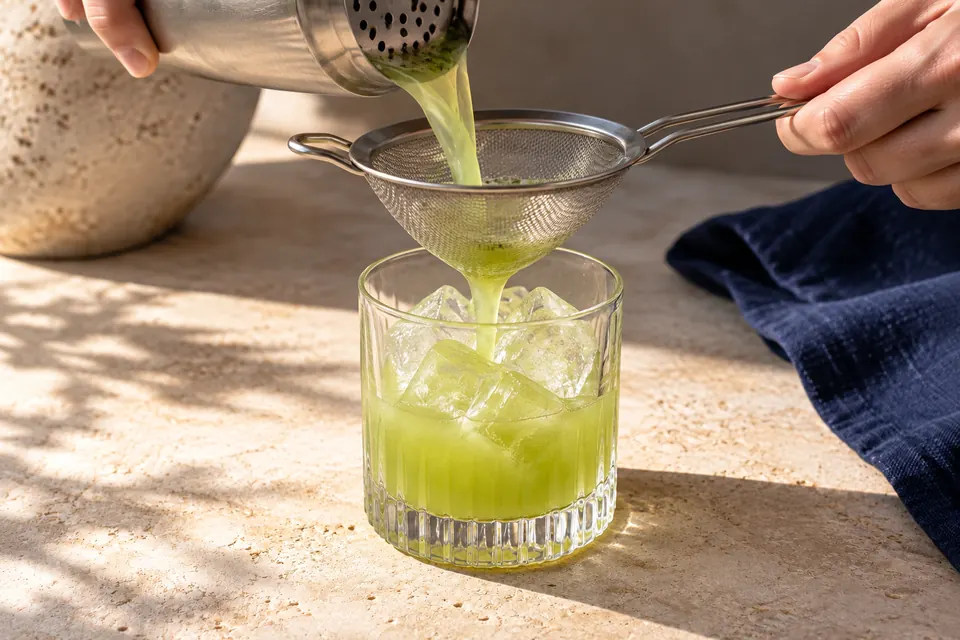 Gin Basil Smash: fein sieben (KI-Illustration)