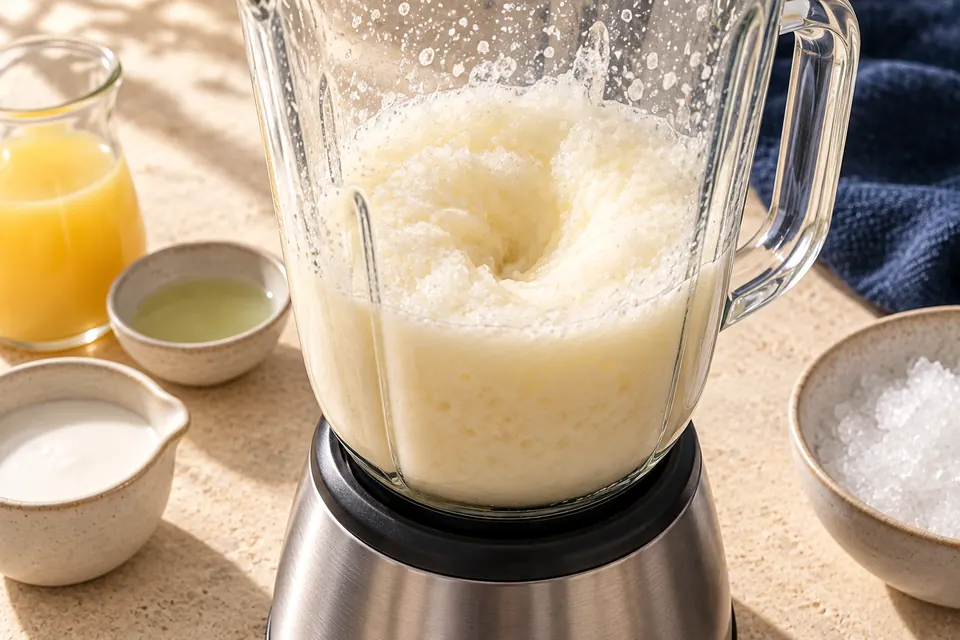 Ananas-Kokos-Mocktail: Mixertextur (KI-Illustration)