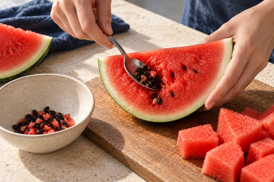 Wassermelonen-Limetten-Slush: Kerne entfernen (KI-Illustration)