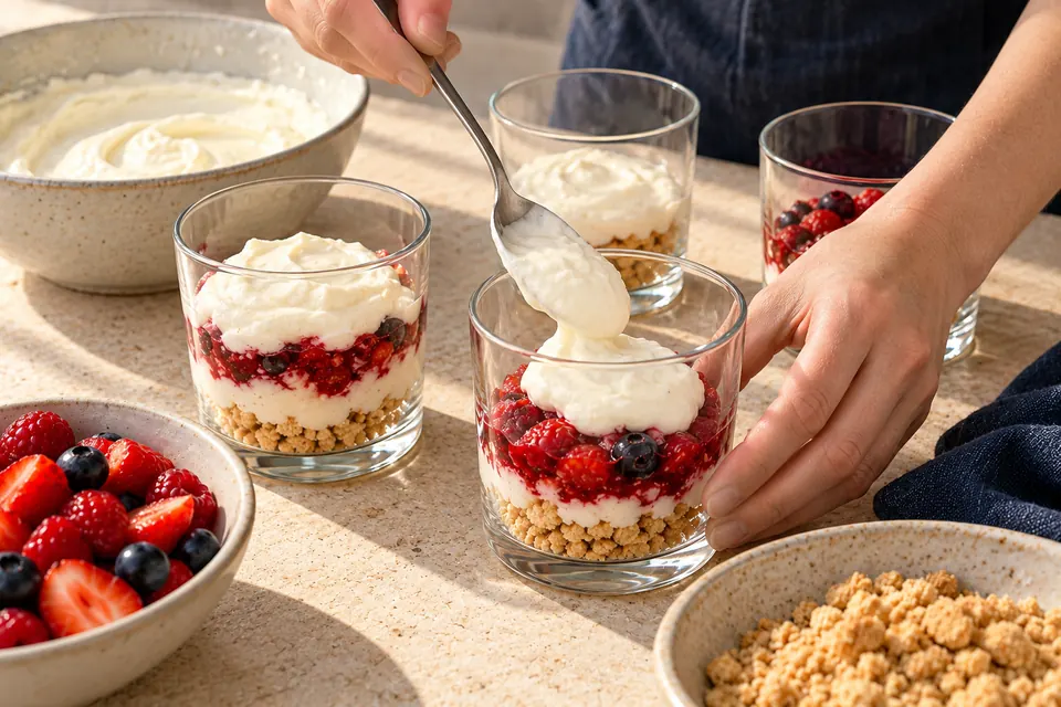 Beeren-Quark-Dessert: Schichten (KI-Illustration)