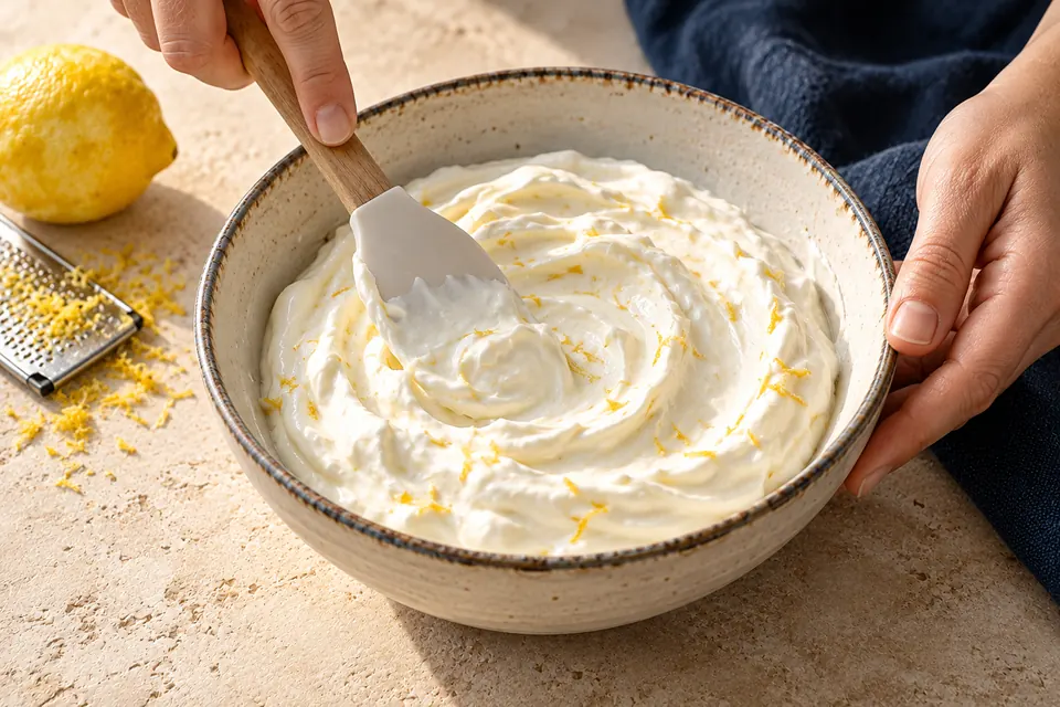 Griechische Joghurtcreme mit Honig: Joghurt ausstreichen (KI-Illustration)