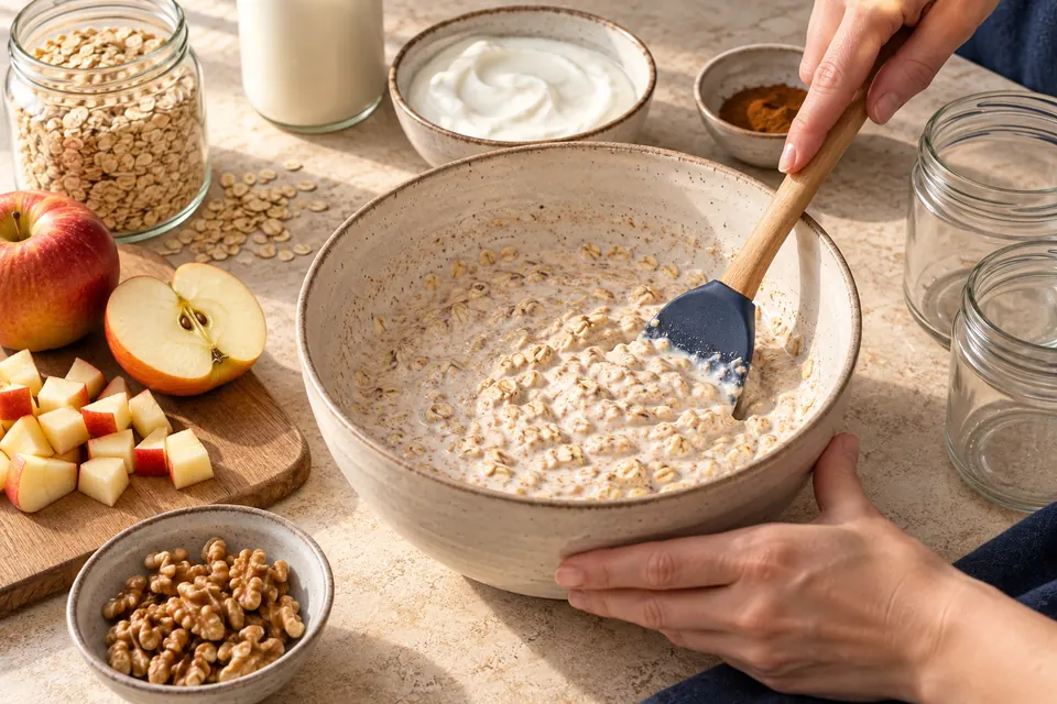 Apfel-Zimt-Overnight-Oats: Grundmischung (KI-Illustration)