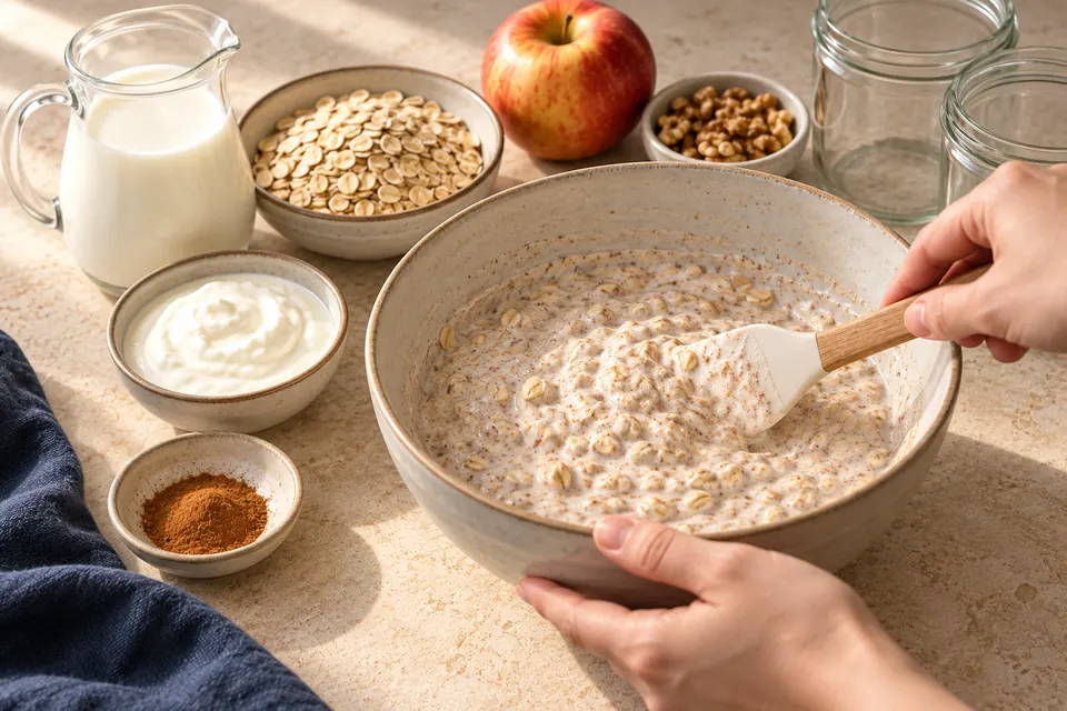 Apfel-Zimt-Overnight-Oats: Quelltextur (KI-Illustration)