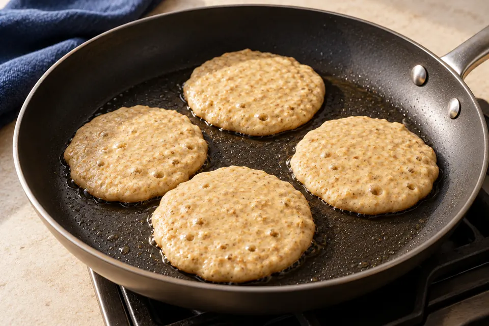 Bananen-Hafer-Pancakes: Blasen vor dem Wenden (KI-Illustration)
