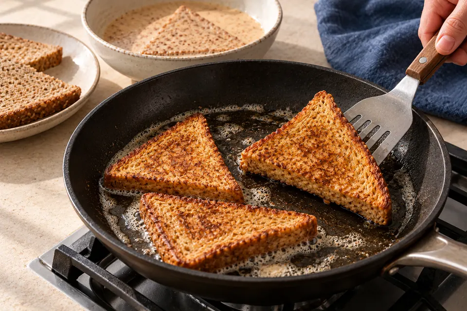 Vollkorn-French-Toast: gleichmäßig bräunen (KI-Illustration)
