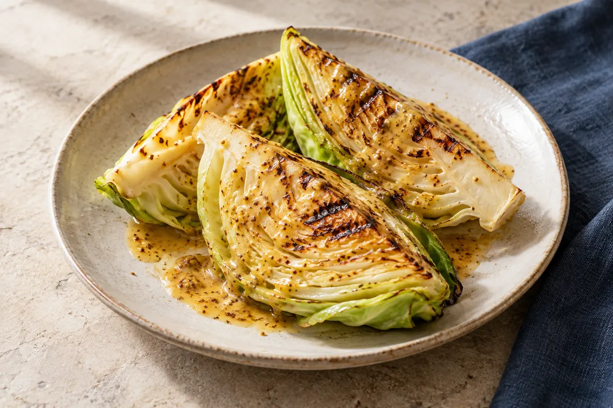Spitzkohl vom Grill mit Senfdressing