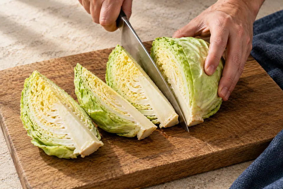 Spitzkohl vom Grill mit Senfdressing: Strunk als Halt (KI-Illustration)