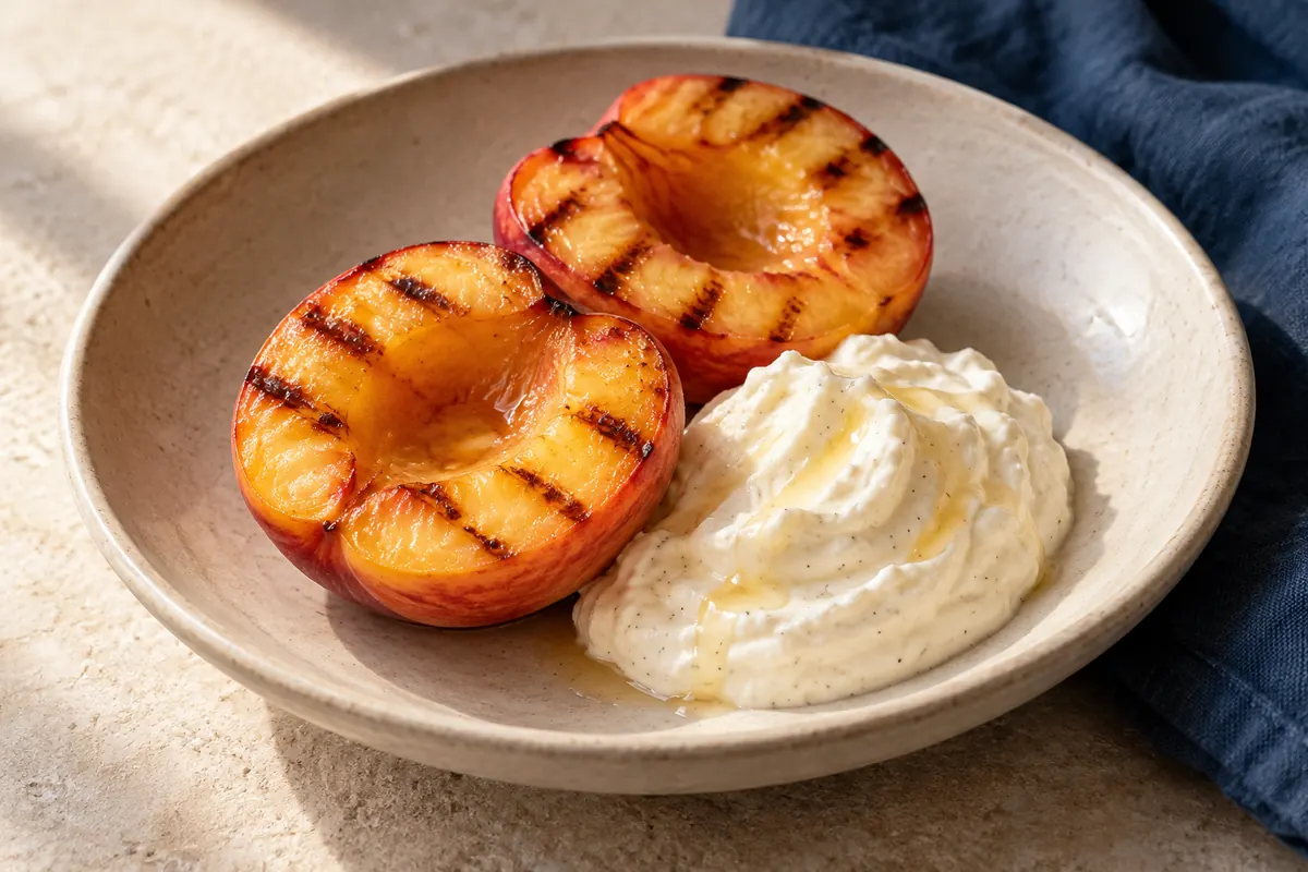 Grillpfirsiche mit Vanillequark
