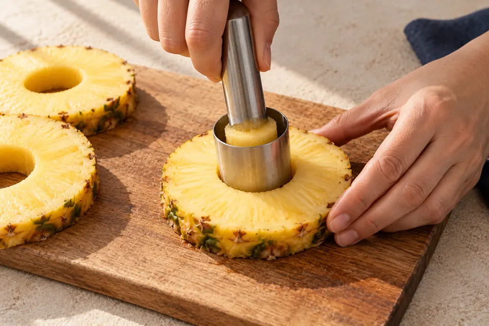 Ananas mit Chili-Limette: Strunk entfernen (KI-Illustration)