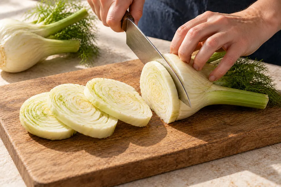 Gegrillter Fenchel mit Orange: zusammenhaltender Strunk (KI-Illustration)