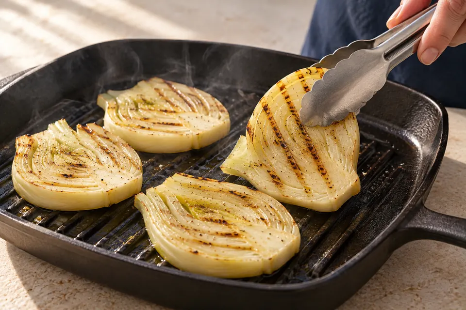 Gegrillter Fenchel mit Orange: Garprobe (KI-Illustration)