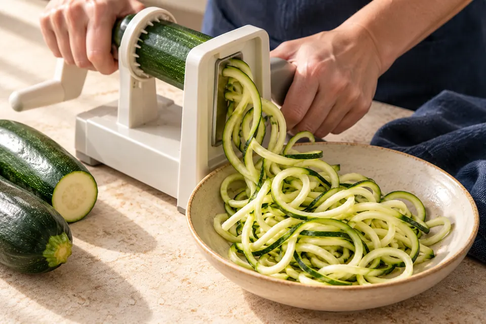 Zucchininudeln mit Walnusssauce: Spiralschneider (KI-Illustration)