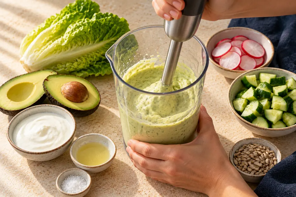 Romanasalat mit Avocadodressing: Dressingmix (KI-Illustration)