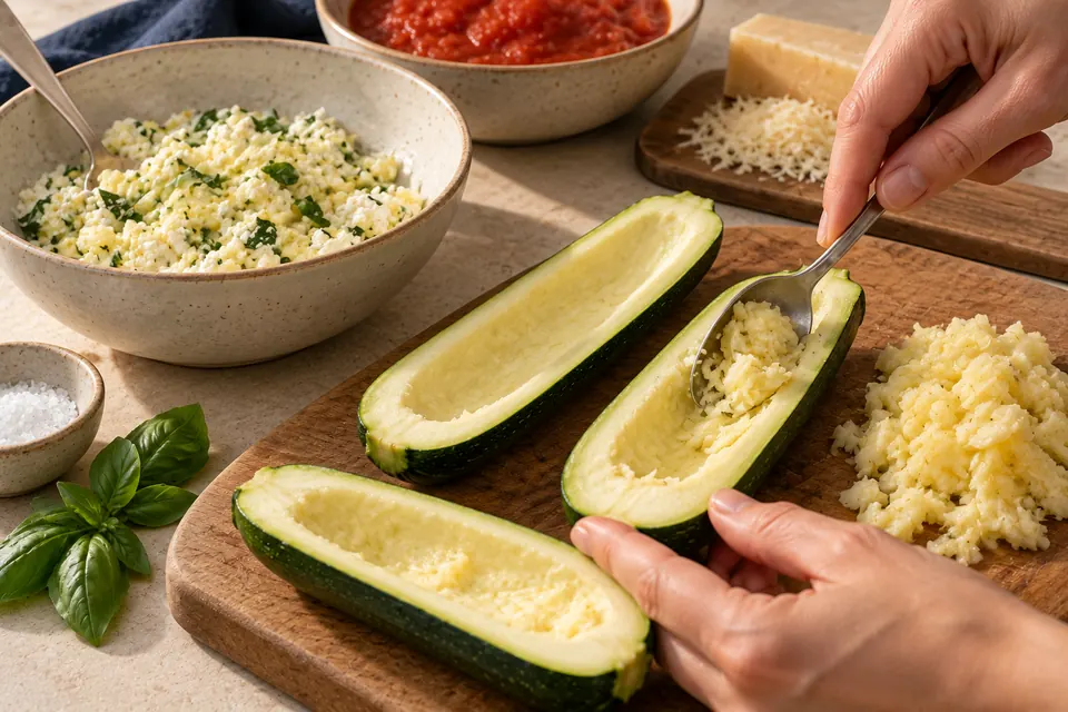 Zucchini mit Ricottafüllung: stabiler Rand (KI-Illustration)