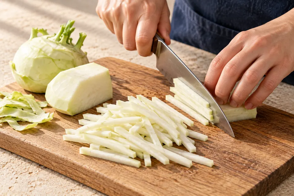 Kohlrabi-Gurken-Salat mit Dill: Julienneschnitt (KI-Illustration)