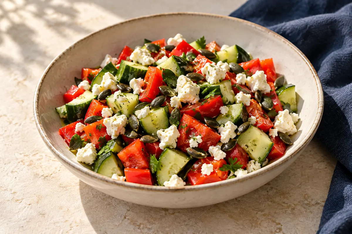 Feta-Paprika-Salat mit Kürbiskernen