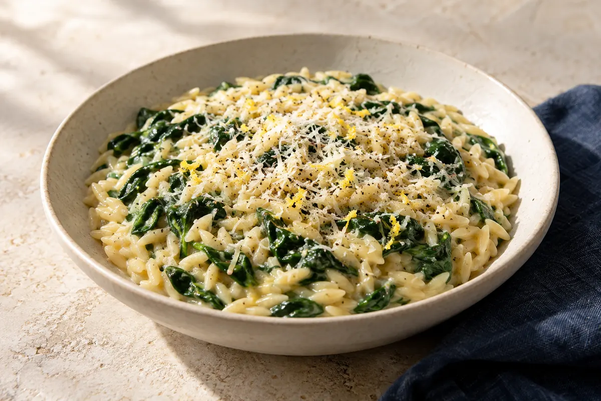 Zitronen-Orzo mit Spinat