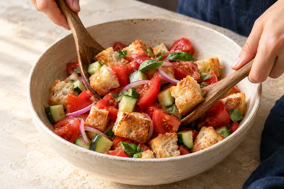 Panzanella: Tomatensaft und Brot verbinden (KI-Illustration)