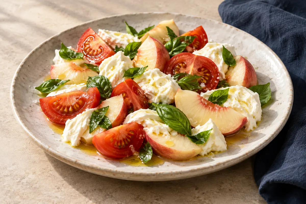 Caprese mit weißen Pfirsichen
