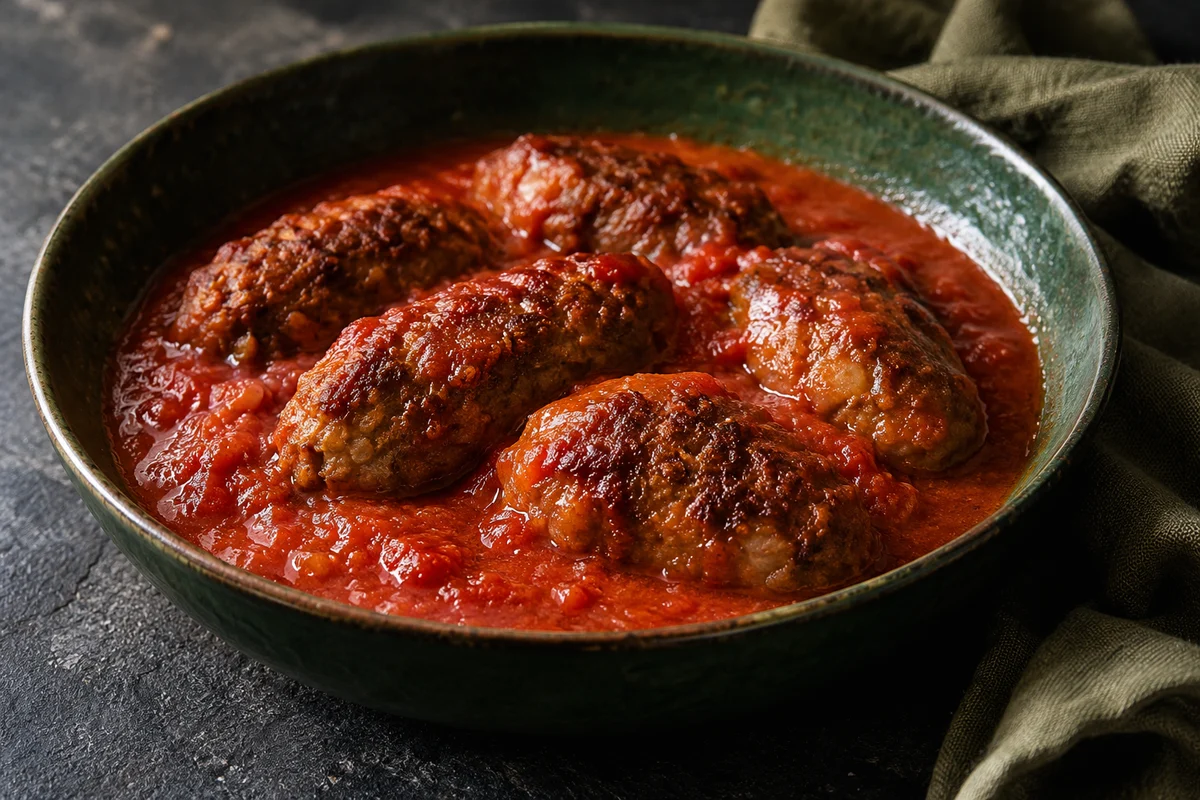 Soutzoukakia in würziger Tomatensauce ·