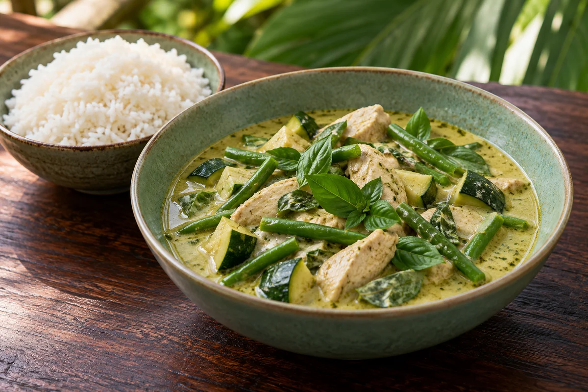 Grünes Thai-Hähnchencurry mit Jasminreis ·