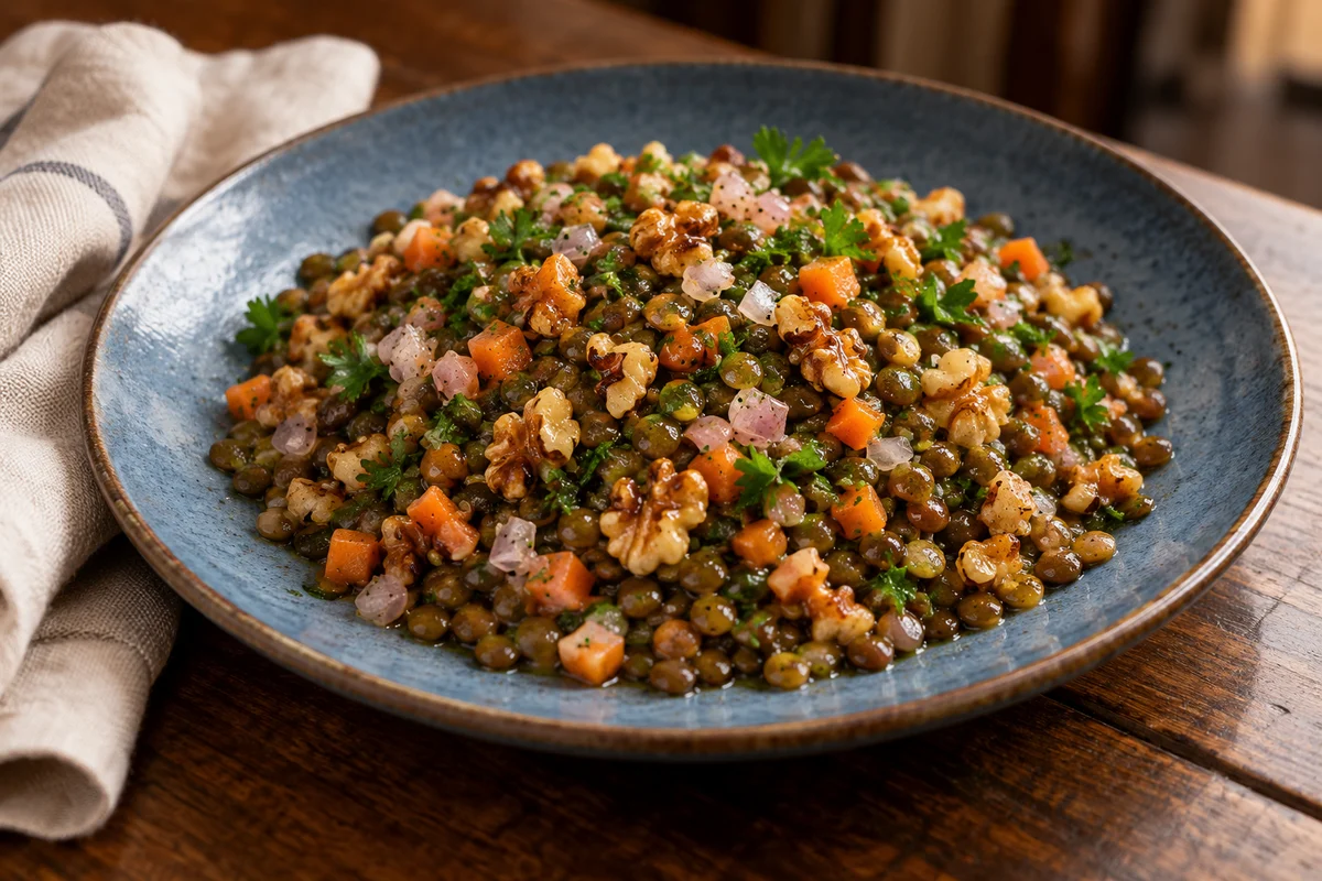 Französischer Linsensalat mit Dijon und Walnüssen ·