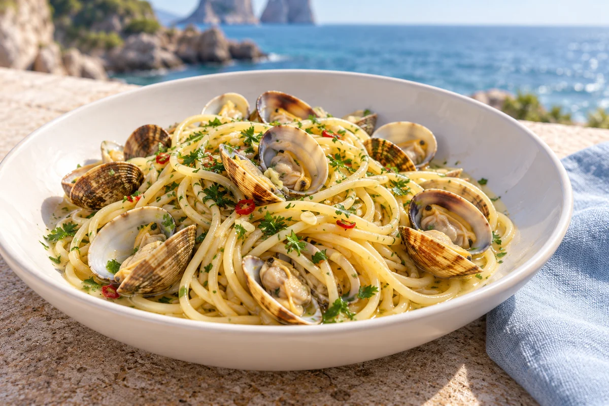 Spaghetti alle vongole mit Petersilie ·