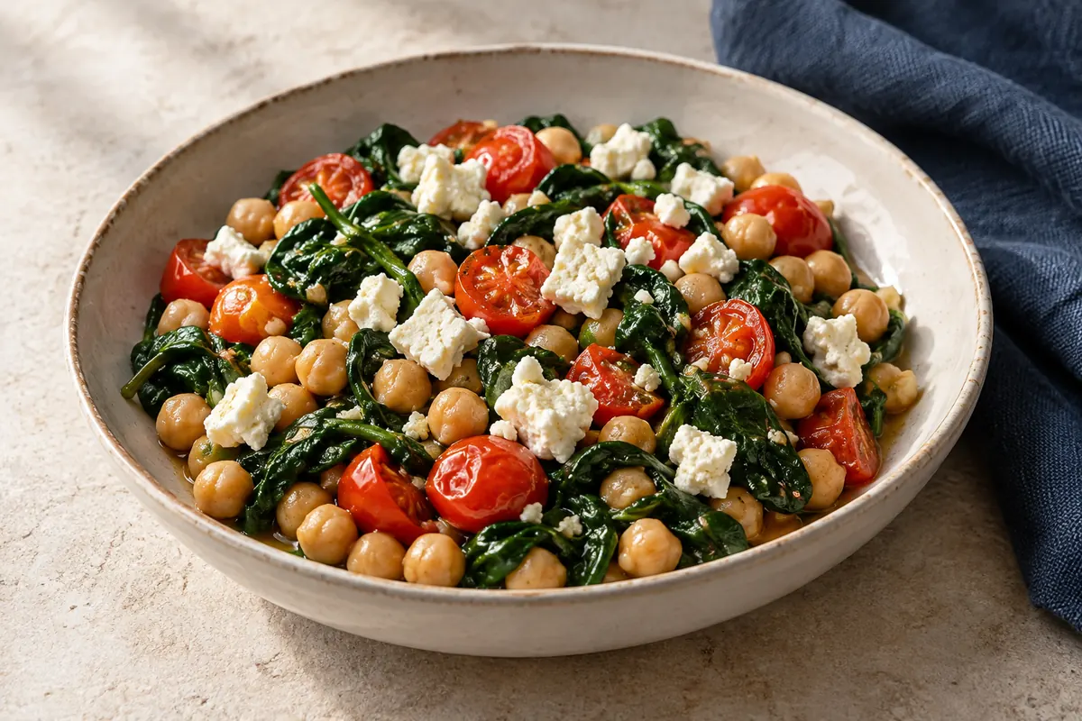 Kichererbsen-Spinat-Pfanne mit Feta
