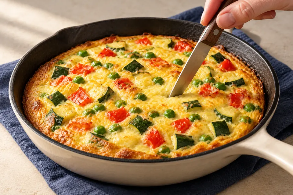 Gemüse-Frittata: feste Mitte prüfen (KI-Illustration)