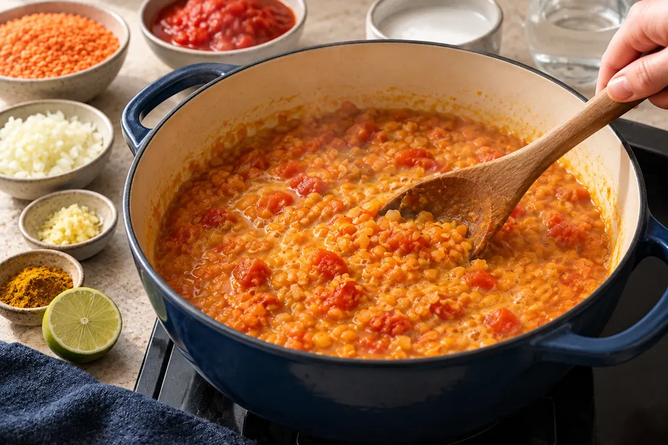 Rotes Linsen-Dal: cremige Linsen (KI-Illustration)