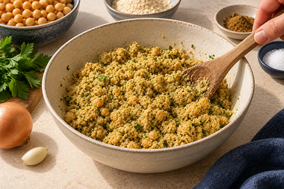 Ofen-Falafel: grobe Masse (KI-Illustration)